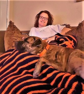 Connie Williams and Hugo, her adopted Mastiff/Retriever