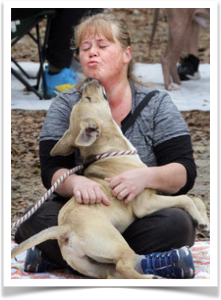 Jen with Gertrude at adoption station.